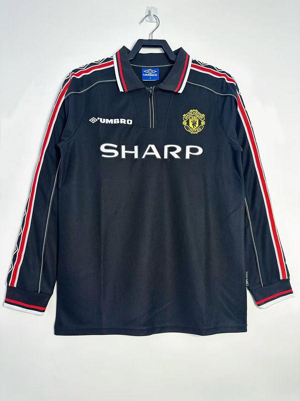 1998/99 Manchester United Preta Manga Longa Retrô Camisa