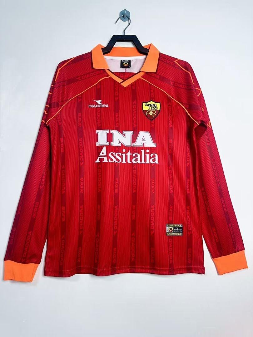 1999/00 Roma Titular Manga Longa Retrô Camisa