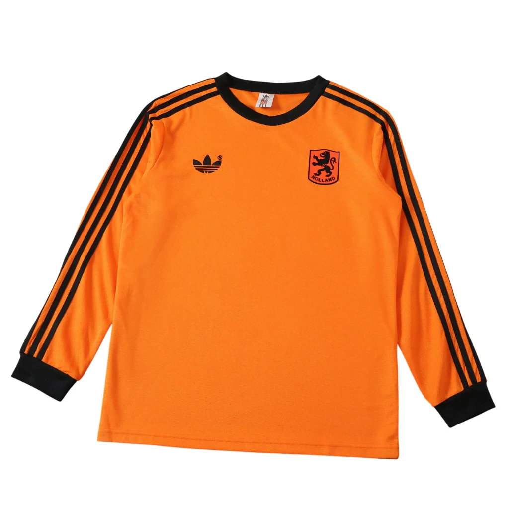 1980 Netherlands Titular Retrô - Manga Longa Camisa