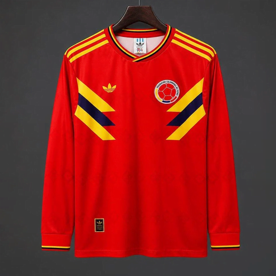 1990 Colombia Retrô Visitante Manga Longa Camisa