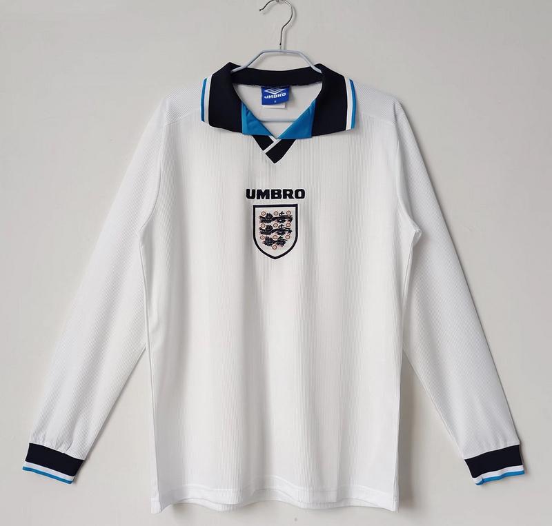 1996 England Titular Manga Longa Retrô Camisa