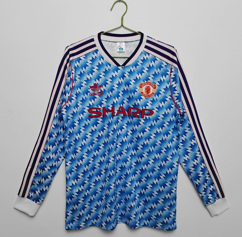 1990/92 Manchester United Visitante Manga Longa Retrô Camisa