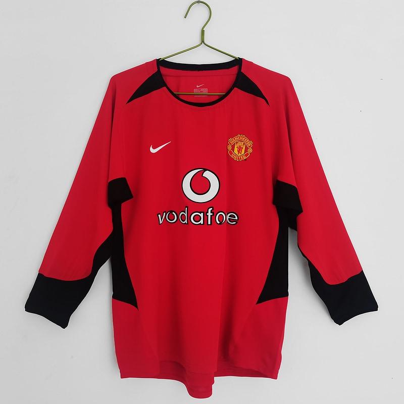 2002/04 Manchester United Titular Manga Longa Retrô Camisa